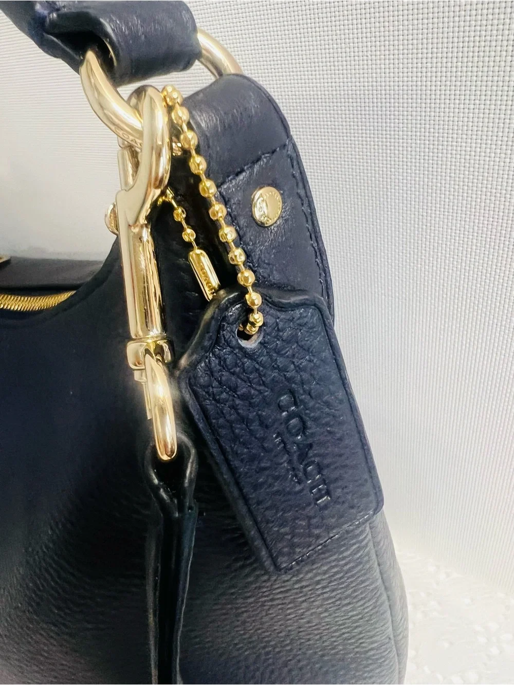 Coach F36628 East West Celeste NAVY BLUE Leather Convertible Crossbody Hobo Bag - Picture 14 of 15